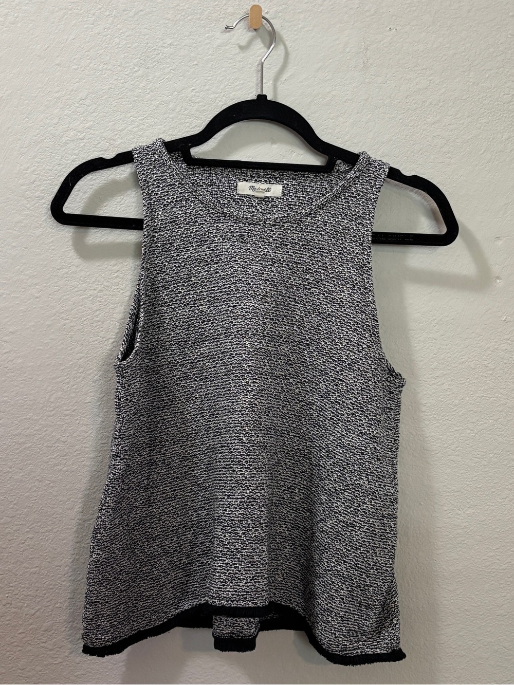 Madewell Black White Knit Sleeveless Fringe Hem Tank Top Size Small